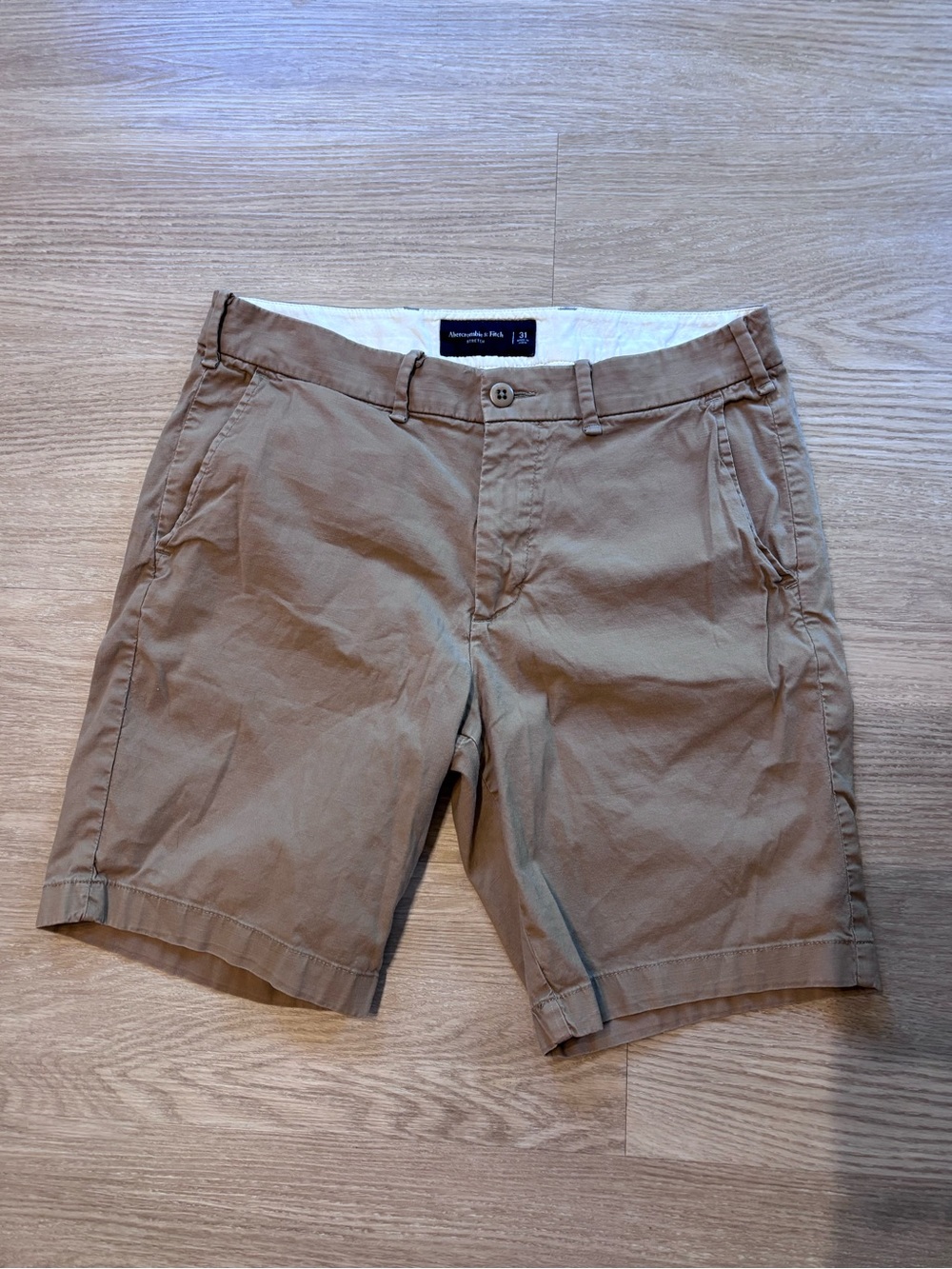 Abercrombie & Fitch Men’s 31 (Fits 32) Shorts Flat Front Stretch Khaki Tan Beige